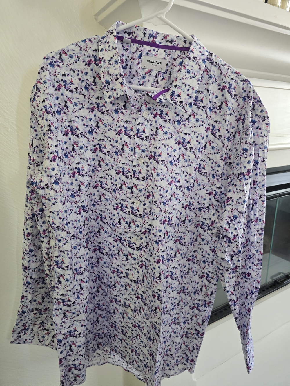Duchamp White Shirt with Purple & Blue Floral Print